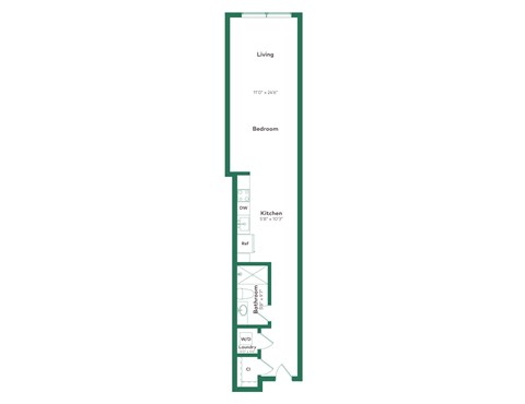 Floor plan for studio, 1 bath, 642 sqft